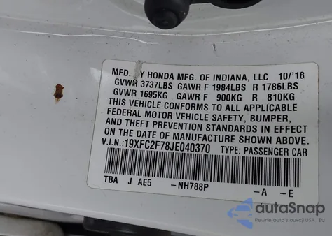 2018 Honda Civic Ex из США, поврежденный, VIN 19XFC2F78JE040370